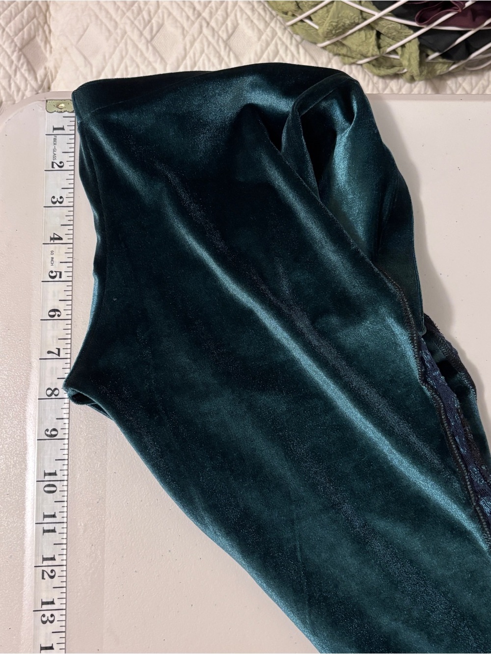 Whimsigoth Pants Velvet Lace Flare Pull On Size S Blue Green Regency Bloomer - Picture 5 of 10